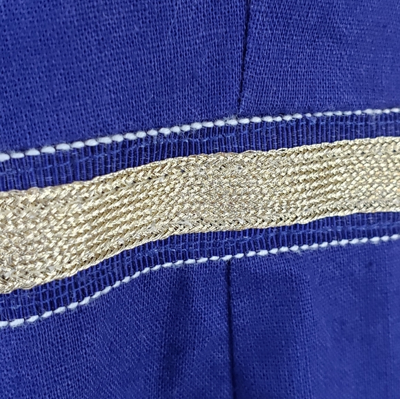 Loft navy linen dress with gold trim size 4 - Picture 2 of 8